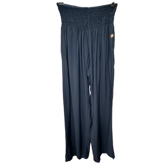NWT Paradise Island Navy Blue Ruched Drawstring Wide Leg Casual Pants OS - Picture 2 of 16